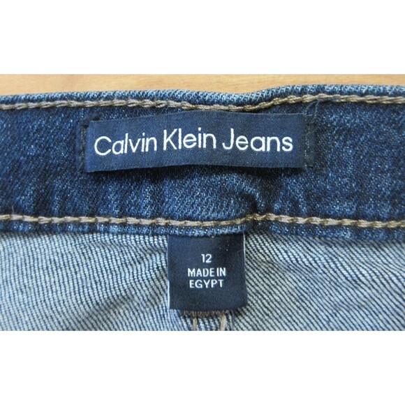 CALVIN KLEIN High Rise Straight Leg Jeans Sz 12  Crop Ankle‎ Dark Blue Denim NWT - Picture 9 of 12